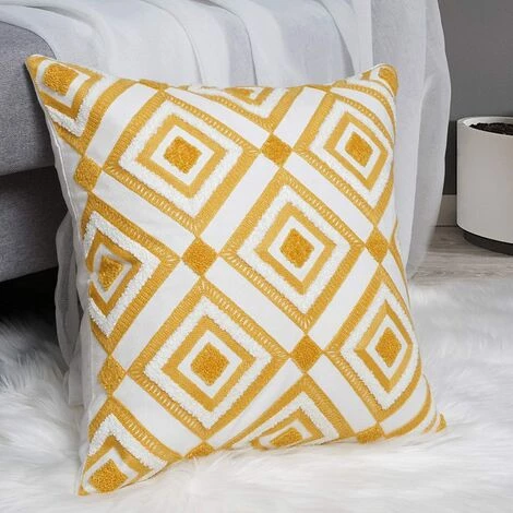 BEARSU Housse De Coussin De Broderie Jaune, Housses De Coussin D'oreillers Décoratifs Pour Voiture De Chaise De Canapé De Chambre, 18 X 18 Pouces 2 BEARSU Housse De Coussin De Broderie Jaune, Housses De Coussin D'oreillers Décoratifs Pour Voiture De Chaise De Canapé De Chambre, 18 X 18 Pouces – Image 2