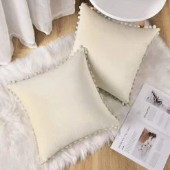 BEARSU Taies D'oreiller En Velours Blanc Crème Avec Pompons, 18 X 18 Pompons En Coton Taies D'oreiller En Velours Housses De Coussin Pour Canapé-lit, Voiture, Ensemble De 2 7 BEARSU Taies D'oreiller En Velours Blanc Crème Avec Pompons, 18 X 18 Pompons En Coton Taies D'oreiller En Velours Housses De Coussin Pour Canapé-lit, Voiture, Ensemble De 2 -France Coussin et housse de coussin Soldes Boutique 35895862 3
