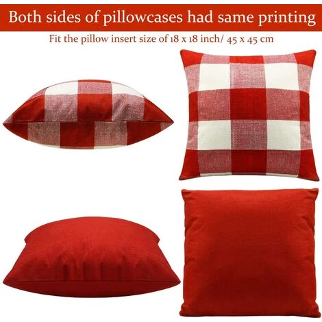 BEARSU Taie D'oreiller En Lin à Carreaux Buffalo 4 Pièces, Taie D'oreiller Carrée Décorative Rustique, Taie D'oreiller D'automne De Noël, Coussin De Maison, 18 X 18 Pouces/ 45 X 45 Cm (rouge) 4 BEARSU Taie D'oreiller En Lin à Carreaux Buffalo 4 Pièces, Taie D'oreiller Carrée Décorative Rustique, Taie D'oreiller D'automne De Noël, Coussin De Maison, 18 X 18 Pouces/ 45 X 45 Cm (rouge) – Image 4