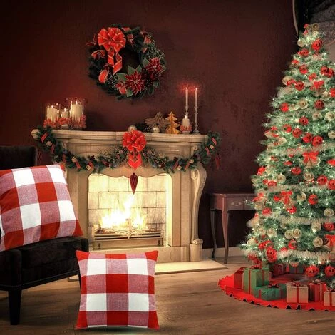 BEARSU Taie D'oreiller En Lin à Carreaux Buffalo 4 Pièces, Taie D'oreiller Carrée Décorative Rustique, Taie D'oreiller D'automne De Noël, Coussin De Maison, 18 X 18 Pouces/ 45 X 45 Cm (rouge) 5 BEARSU Taie D'oreiller En Lin à Carreaux Buffalo 4 Pièces, Taie D'oreiller Carrée Décorative Rustique, Taie D'oreiller D'automne De Noël, Coussin De Maison, 18 X 18 Pouces/ 45 X 45 Cm (rouge) – Image 5
