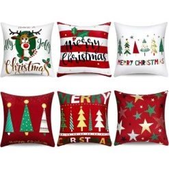 BEARSU 6 Pièces Housse De Coussin De Noël Joyeux Noël Coussin Couvre Arbre Reindeer Star Taie D'oreiller Pour La Décoration De Fête, 18 X 18 Pouces (Ensemble 1)