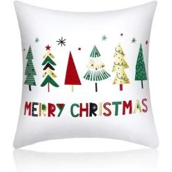 BEARSU 6 Pièces Housse De Coussin De Noël Joyeux Noël Coussin Couvre Arbre Reindeer Star Taie D'oreiller Pour La Décoration De Fête, 18 X 18 Pouces (Ensemble 1) -France Coussin et housse de coussin Soldes Boutique 35896524 4