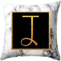 HAPPYSHOPPING Couverture Marbree De Coussin D'oreiller De Sofa De Taie D'oreiller De Lettres D'or 45 * 45cm,modele : J - Modele : J