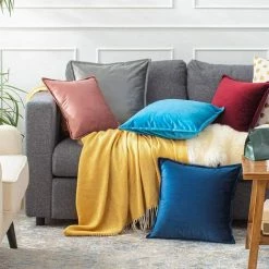 BETTERLIFE Lot De 2 Housses De Coussin Décoratives En Velours - 45 X 45 Cm - Pour Canapé, Chambre à Coucher, Voiture, Bleu Marine -France Coussin et housse de coussin Soldes Boutique 36014890 3