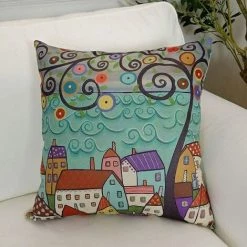 LONGZIMING Lot De 4 Housses De Coussin Décoratives En Toile Pour Canapé, Chambre à Coucher, Voiture - 18 X 18 Pouces (art)