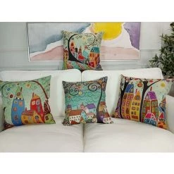 LONGZIMING Lot De 4 Housses De Coussin Décoratives En Toile Pour Canapé, Chambre à Coucher, Voiture - 18 X 18 Pouces (art) -France Coussin et housse de coussin Soldes Boutique 36473611 3