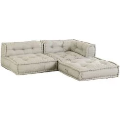 Ensemble Avec Canapé D'Angle Dhel + Canapé Central Dhel + Coussin Dhel SKLUM Coton - Gris Glacial