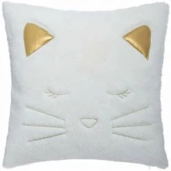 ATMOSPHERA Coussin Fake Fur Chat 100% Polyester - Blanc