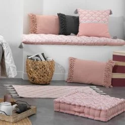 Paris Prix - Coussin Déco à Franges "salma" 30x50cm Rose -France Coussin et housse de coussin Soldes Boutique 36881393 3