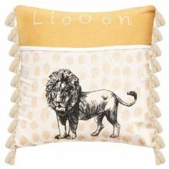 ATMOSPHERA FOR KIDS Coussin Enfant Lion "Range Pyjama" 40x40cm Jaune