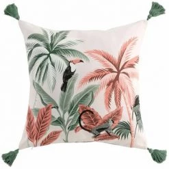 Paris Prix - Coussin Déco à Pompons "amigos" 45x45cm Vert