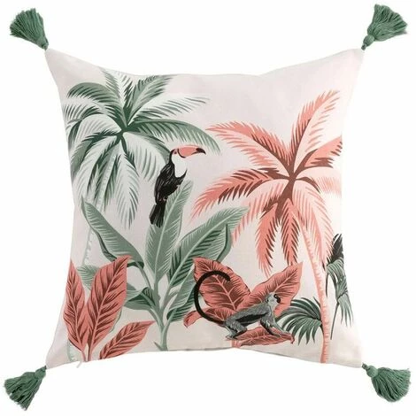 Paris Prix - Coussin Déco à Pompons "amigos" 45x45cm Vert 1 Paris Prix - Coussin Déco à Pompons "amigos" 45x45cm Vert