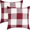 BRIDAY Housses De Coussin à Carreaux Buffalo Check, Lot De 2 Taies D'oreiller Décoratives De Noël Carrées En Lin Housses De Coussin à Carreaux 18 X 18 Pouces Pour Décor De Ferme De Porche - Rouge Et Blanc