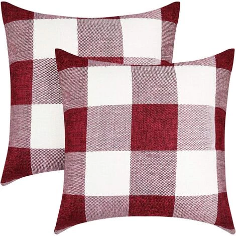 BRIDAY Housses De Coussin à Carreaux Buffalo Check, Lot De 2 Taies D'oreiller Décoratives De Noël Carrées En Lin Housses De Coussin à Carreaux 18 X 18 Pouces Pour Décor De Ferme De Porche - Rouge Et Blanc 1 BRIDAY Housses De Coussin à Carreaux Buffalo Check, Lot De 2 Taies D'oreiller Décoratives De Noël Carrées En Lin Housses De Coussin à Carreaux 18 X 18 Pouces Pour Décor De Ferme De Porche - Rouge Et Blanc