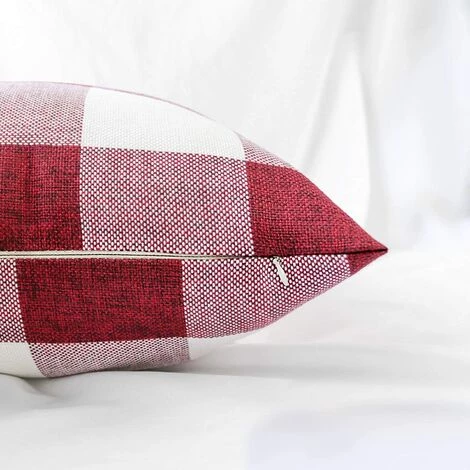 BRIDAY Housses De Coussin à Carreaux Buffalo Check, Lot De 2 Taies D'oreiller Décoratives De Noël Carrées En Lin Housses De Coussin à Carreaux 18 X 18 Pouces Pour Décor De Ferme De Porche - Rouge Et Blanc 4 BRIDAY Housses De Coussin à Carreaux Buffalo Check, Lot De 2 Taies D'oreiller Décoratives De Noël Carrées En Lin Housses De Coussin à Carreaux 18 X 18 Pouces Pour Décor De Ferme De Porche - Rouge Et Blanc – Image 4