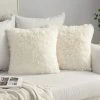 TRIOMPHE Lot De 2 Housse De Coussin De Canapé Fourrure De Luxe Decoration Canapé Maison Chambre Lit Super Doux Peluche Taie D'oreiller Décorative 40X40cm 16X16 Pouces Beige