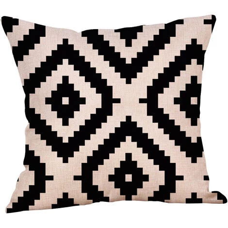 TRIOMPHE Lot De 4 Housses De Coussin Décoratives En Coton Et Lin, Bleu Foncé 45 Cm X 45 Cm, (geometrict Pattern) (Black-beige, 45X45cm) 2 TRIOMPHE Lot De 4 Housses De Coussin Décoratives En Coton Et Lin, Bleu Foncé 45 Cm X 45 Cm, (geometrict Pattern) (Black-beige, 45X45cm) – Image 2