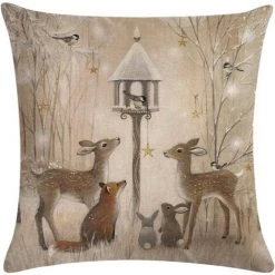 LONGZIMING Coton Lin Housse De Coussin Impression Noël 45X45cm Taie D'oreiller Cerf Bonhomme De Neige Imprimé Canapé Oreiller Lin Couverture D'oreiller Maison De Voiture Canapé Décoratif (#1)