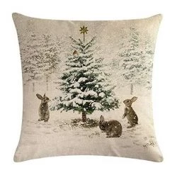 LONGZIMING Coton Lin Housse De Coussin Impression Noël 45X45cm Taie D'oreiller Cerf Bonhomme De Neige Imprimé Canapé Oreiller Lin Couverture D'oreiller Maison De Voiture Canapé Décoratif (#1) -France Coussin et housse de coussin Soldes Boutique 37011781 4