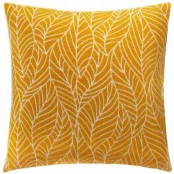 ATMOSPHERA Housse De Coussin Chenille Feuille Polyester, Coton Et Viscose - 40x40 Cm - Ocre