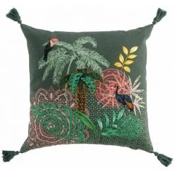 Paris Prix - Coussin à Pompons "wonderland" 45x45cm Vert