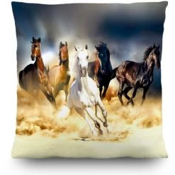 AG ART Coussin Chevaux Qui Courent - 45 Cm X 45 Cm - Multicolor