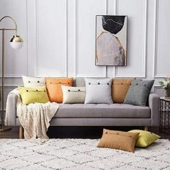 BETTERLIFE Lot De 2 Housses De Coussin Décoratives Carrées En Lin Style Rustique Housses De Coussin En Lin Décor Vintage Pour Coussins Canapé Voiture De Chambre 45X45CM Lait Blanc -France Coussin et housse de coussin Soldes Boutique 37660733 5