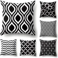 BETTERLIFE Taie D'oreiller Géométrique Super Doux Pour Canapé-lit Canapé Coussin Housse De Coussin Maison Décoratif 45X45cm,Set De 6 (Motif Noir Et Blanc)