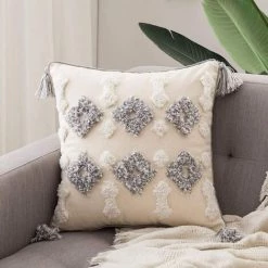 BETTERLIFE Lot De 1 Housse De Cousssin Solid En Polyester Et Douce Jolie Carré Taie D'oreiller Avec Motifs En Décoratifs Pour Canapé Chambre Salon Blanc+Gris 45x45cm