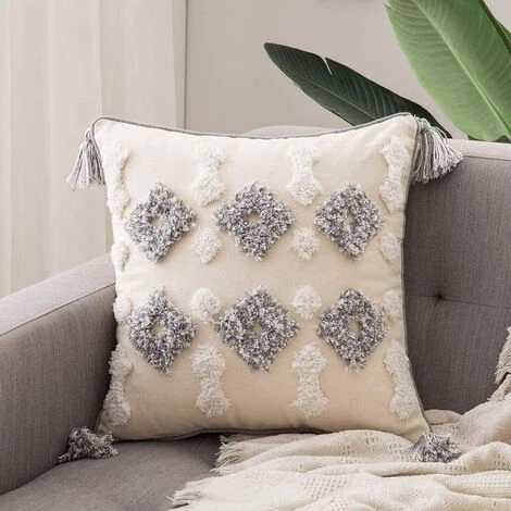 BETTERLIFE Lot De 1 Housse De Cousssin Solid En Polyester Et Douce Jolie Carré Taie D'oreiller Avec Motifs En Décoratifs Pour Canapé Chambre Salon Blanc+Gris 45x45cm 1 BETTERLIFE Lot De 1 Housse De Cousssin Solid En Polyester Et Douce Jolie Carré Taie D'oreiller Avec Motifs En Décoratifs Pour Canapé Chambre Salon Blanc+Gris 45x45cm