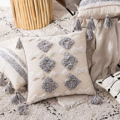 BETTERLIFE Lot De 1 Housse De Cousssin Solid En Polyester Et Douce Jolie Carré Taie D'oreiller Avec Motifs En Décoratifs Pour Canapé Chambre Salon Blanc+Gris 45x45cm 5 BETTERLIFE Lot De 1 Housse De Cousssin Solid En Polyester Et Douce Jolie Carré Taie D'oreiller Avec Motifs En Décoratifs Pour Canapé Chambre Salon Blanc+Gris 45x45cm – Image 5