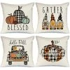 TRIOMPHE Couvertures D'oreillers D'automne 18x18 Ensemble De 4 Pour Farmhouse Farmhouse Thanksgiving Buffalo Vérifiez Plaid Gnomes Pumpkin Outdoor Coussins Décoratifs Coussins D'automne Coussin De Coussin D'automne Pour Canapé