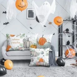 BETTERLIFE Coussins De Coussin D'Halloween, Coussin De Coussin De Citrouille 45x45 4 Pack, Coussins D'halloween Super Doux Pour Canapé, Lit, Chaise Et Voiture (citrouille Verte Grise) -France Coussin et housse de coussin Soldes Boutique 38158523 5