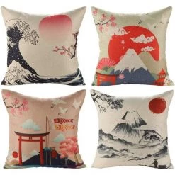 ECHOO Taie D'oreiller 45 X 45 Cm Housse De Coussin Taille Taie D'oreiller Pour Canapé à La Maison, Décoration De Chambre, Ensemble De 4 Pièces-Style Japonais B
