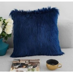 ECHOO Peluche Fausse Fourrure Carré Décoratif Taie D'oreiller Housse De Coussin Nouvelle Série De Luxe Pour Salon Canapé Canapé Lit De Pépinière Décor à La Maison 18x18 Pouces Bleu Foncé