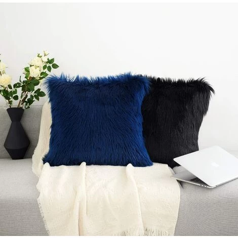ECHOO Peluche Fausse Fourrure Carré Décoratif Taie D'oreiller Housse De Coussin Nouvelle Série De Luxe Pour Salon Canapé Canapé Lit De Pépinière Décor à La Maison 18x18 Pouces Bleu Foncé 4 ECHOO Peluche Fausse Fourrure Carré Décoratif Taie D'oreiller Housse De Coussin Nouvelle Série De Luxe Pour Salon Canapé Canapé Lit De Pépinière Décor à La Maison 18x18 Pouces Bleu Foncé – Image 4