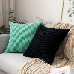 AIDUCHO Lot De 2 Taies D'oreiller Carrées Décoratives En Velours Côtelé Doux Taies D'oreiller Taies D'oreiller Pour Canapé Canapé Chambre Voiture 18 X 18 Pouces 45 X 45 Cm Noir -France Coussin et housse de coussin Soldes Boutique 39019107 4