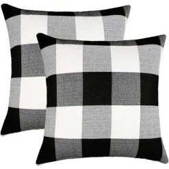 AIDUCHO Lot De 2 Housses De Coussin à Carreaux à Carreaux De Ferme Buffalo Housse De Coussin En Lin En Polyester Pour La Décoration D'automne En Noir Et Blanc