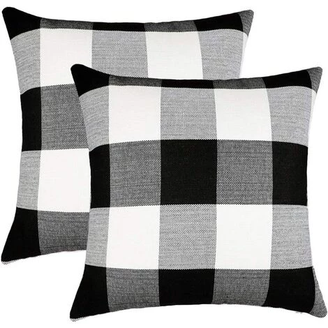 AIDUCHO Lot De 2 Housses De Coussin à Carreaux à Carreaux De Ferme Buffalo Housse De Coussin En Lin En Polyester Pour La Décoration D'automne En Noir Et Blanc 1 AIDUCHO Lot De 2 Housses De Coussin à Carreaux à Carreaux De Ferme Buffalo Housse De Coussin En Lin En Polyester Pour La Décoration D'automne En Noir Et Blanc