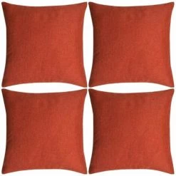 HAPPYSHOPPING Housses De Coussin 4 Pcs Aspect De Lin Terre-cuite 50x50 Cm
