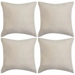 HAPPYSHOPPING Housse De Coussin 4 Pcs 50 X 50 Cm Polyester Faux Daim Beige