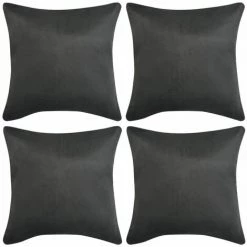 HAPPYSHOPPING Housse De Coussin 4 Pcs 50x50 Cm Polyester Faux Daim Anthracite
