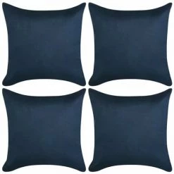 HAPPYSHOPPING Housse De Coussin 4 Pcs 50x50cm Polyester Faux Daim Bleu Marine