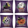 BRIDAY Taie D'oreiller Halloween 45,72 X 45,72 Cm, Housse De Coussin Décorative Carrée Château Chauve-souris Citrouille Design Canapé Chambre Décoration De Voiture (violet)