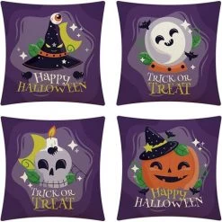 BRIDAY Taie D'oreiller Halloween 45,72 X 45,72 Cm, Housse De Coussin Décorative Carrée Château Chauve-souris Citrouille Design Canapé Chambre Décoration De Voiture (violet)
