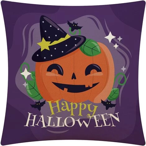 BRIDAY Taie D'oreiller Halloween 45,72 X 45,72 Cm, Housse De Coussin Décorative Carrée Château Chauve-souris Citrouille Design Canapé Chambre Décoration De Voiture (violet) 2 BRIDAY Taie D'oreiller Halloween 45,72 X 45,72 Cm, Housse De Coussin Décorative Carrée Château Chauve-souris Citrouille Design Canapé Chambre Décoration De Voiture (violet) – Image 2