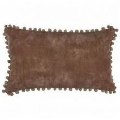 MOORISH IDOL AVORIAZ VELOURS - Housse Coussin - Contour Pompons - Rectangulaire - 50x30 CM - Bois De Rose Pompons Ecorce