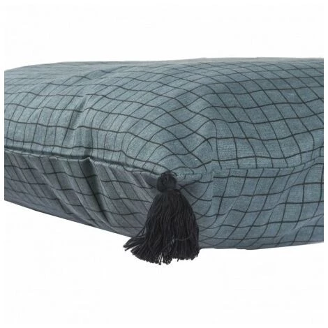 MOORISH IDOL CARO - Housse De Coussin - Imprimé Petits Carreaux - Style Vintage - 4 Pompons - 100% Coton - Carrée - 50X50 CM - Pétrole Whashed Black Pompons Washed Black 2 MOORISH IDOL CARO - Housse De Coussin - Imprimé Petits Carreaux - Style Vintage - 4 Pompons - 100% Coton - Carrée - 50X50 CM - Pétrole Whashed Black Pompons Washed Black – Image 2