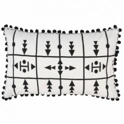 MOORISH IDOL ESSAOUIRA - Housse De Coussin - Motif Tribal Original Et Pompons - Fabrication Artisanale En Inde - Lavable En Machine 30°C - Naturel - 50x30 CM