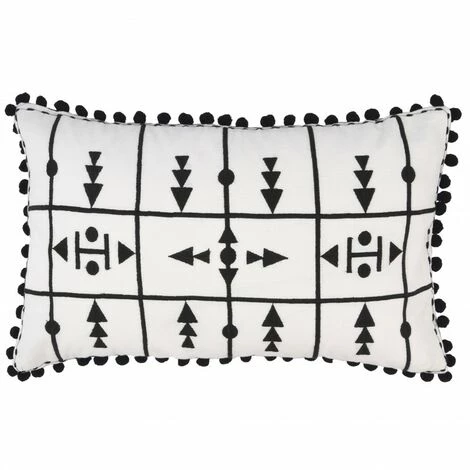 MOORISH IDOL ESSAOUIRA - Housse De Coussin - Motif Tribal Original Et Pompons - Fabrication Artisanale En Inde - Lavable En Machine 30°C - Naturel - 50x30 CM 1 MOORISH IDOL ESSAOUIRA - Housse De Coussin - Motif Tribal Original Et Pompons - Fabrication Artisanale En Inde - Lavable En Machine 30°C - Naturel - 50x30 CM